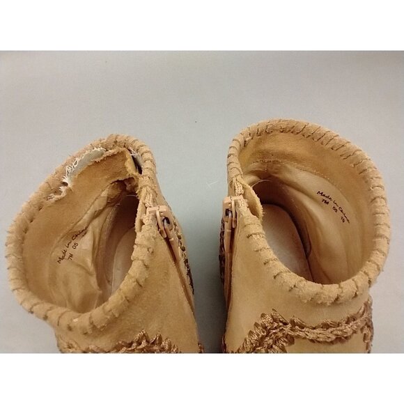 Jack Rogers Boots Womens 7 Tan Suede Embroidered Ankle Side Zip Low Heel - Picture 13 of 13